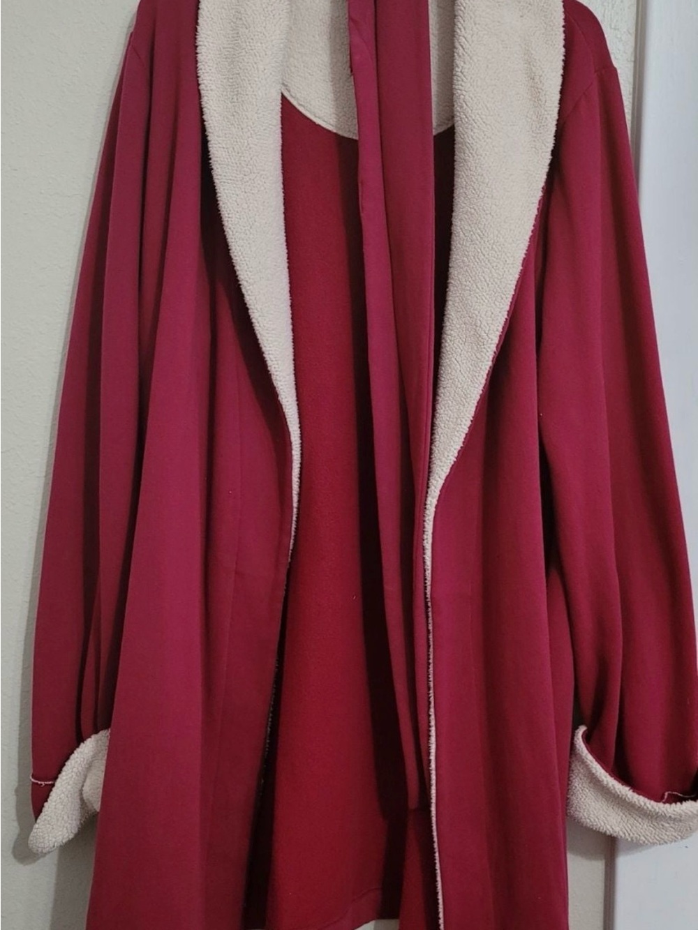 Victoria's Secret Burgundy Trench Coat with Cream Sherpa Trim